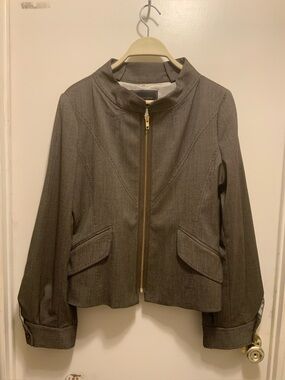 BCBGMaxAzria Gray Zip-Front Stand-Collar Blazer